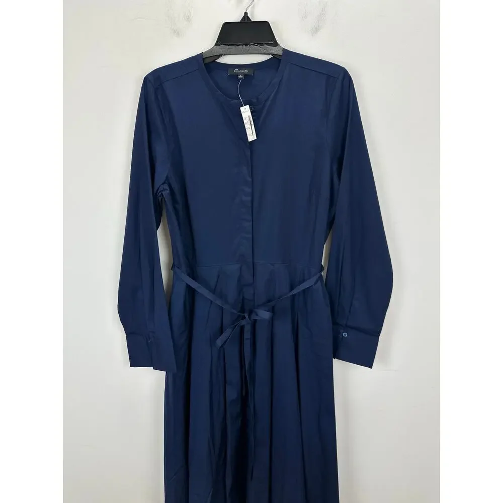 Madewell Tie Waist Midi Shirtdress Classic Minimalist Midnight Navy US 8 NWT